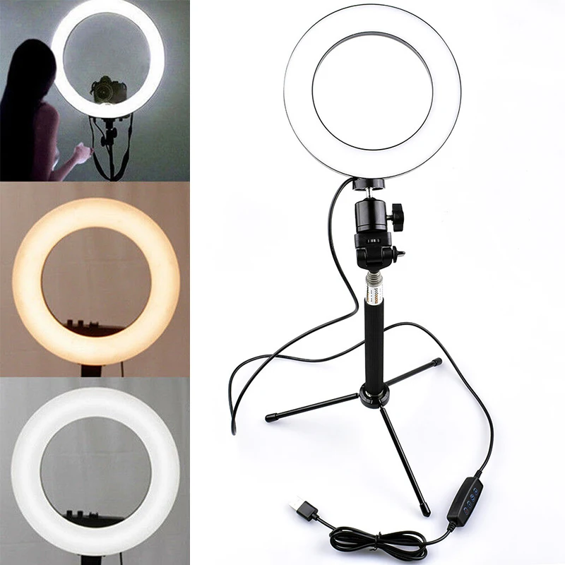 

16/26cm Photography LED Selfie Ring Light three-speed Stepless Lighting Dimmable With Cradle Head For Makeup Video Live Studio