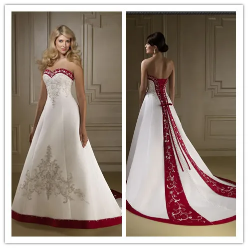 

2020 Custom Made Red and Ivory Satin Embroidery Crystal Bridal gown Vestido De Noiva Robe De Mariage mother of the bride dresses