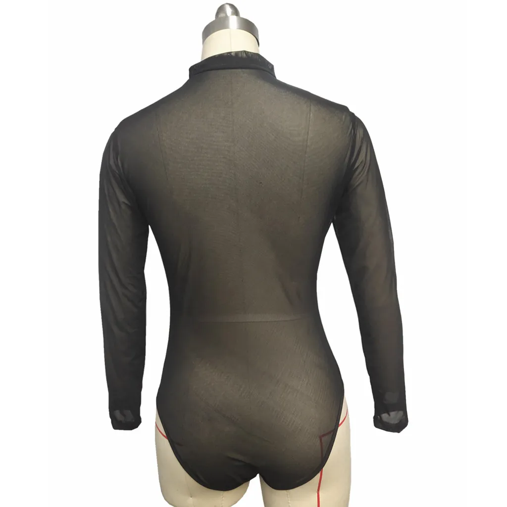 Transparent Bodysuit Women Turtleneck Long Sleeve Slim Tight Underwear Sexy Mesh Bodystocking Women Lingerie Body Dentelle Femme