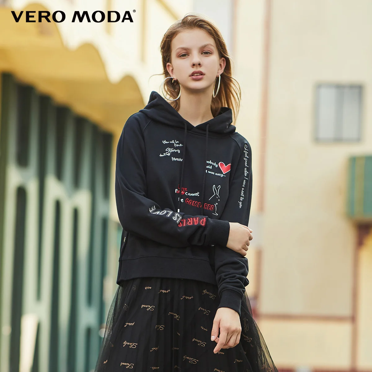 Vero Moda Новая женская толстовка из хлопка с капюшоном и вышитым буквенным принтом | 319433501