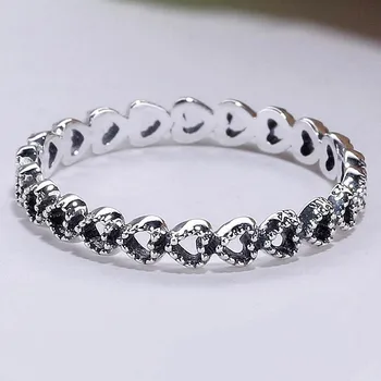 

Original Openwork Vintage Linked Love Heart Rings For Women 925 Sterling Silver Ring Wedding Party Gift Europe Jewelry