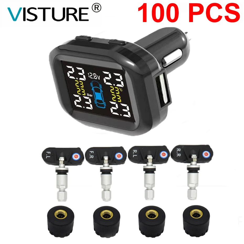 100 шт./лот Visture TPMS с 10 Вт USB выход система сигнализации давления в шинах Мониторинг шин внешний внутренний датчик T07W T07N