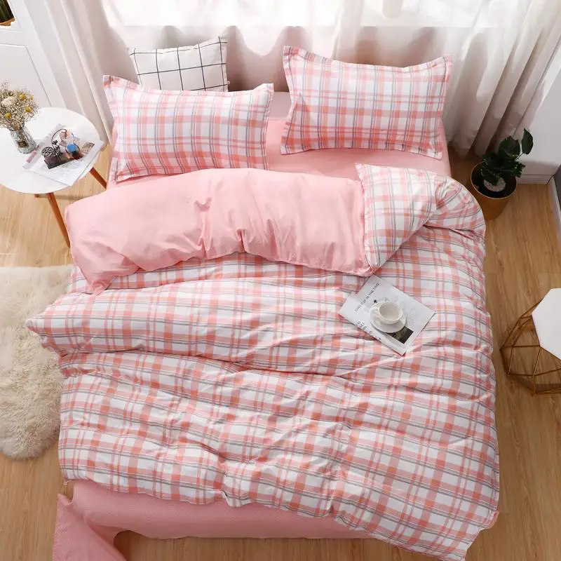 Pink Plaid Duvet Cover 220x240 Pillowcase 3pcs,bedding Set,200x200