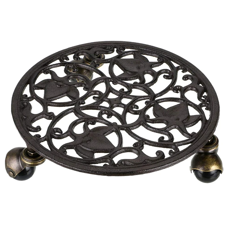 2# Cast Iron Plant Pallet Caddy Pot With Heavy Duty Wheels Round Flower Planter Trolley Casters Rolling Tray Coaster M |