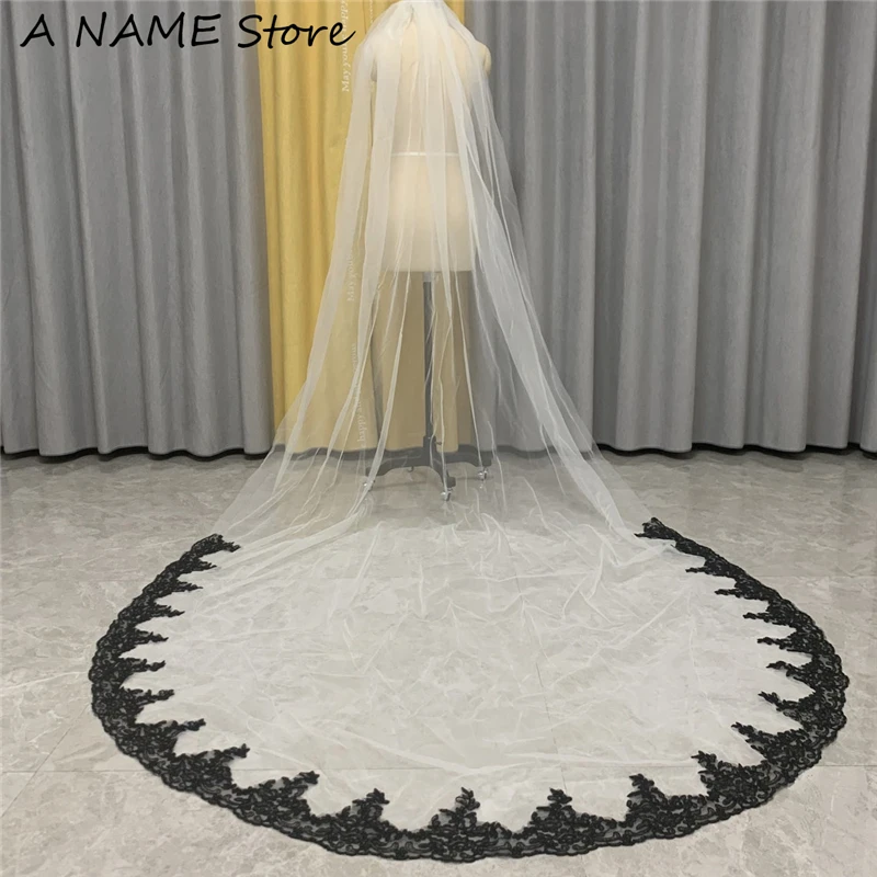 

Black Lace Bridal Veils with Comb White Ivory Tulle Long One Layer Lace Colored Wedding Veil for Brides 1 T Cathedral 3 metres