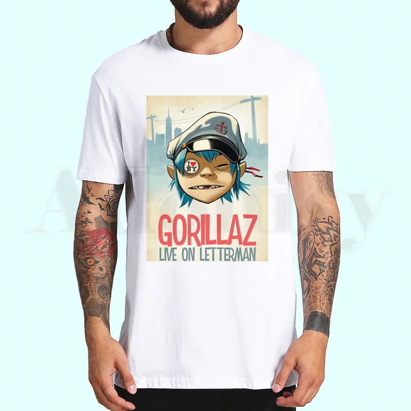 D Gorillaz футболка для мужчин короткий рукав повседневные мужские топы аниме мультфильм футболка для мужчин печатная белая футболка женские футболки - Цвет: D