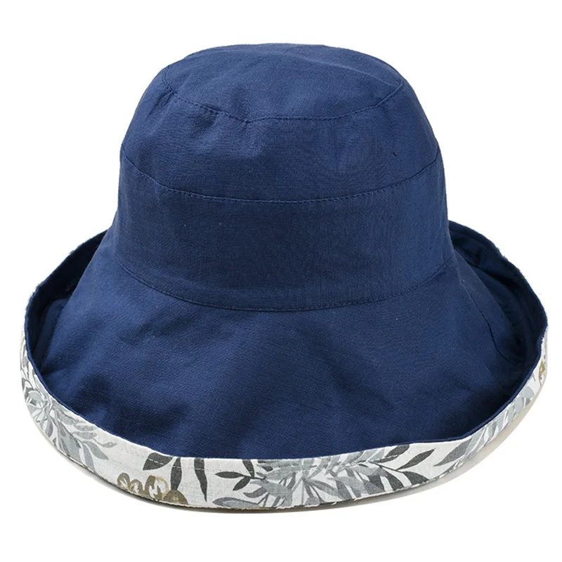 

Two Side Wide Brim Cotton Foldable Sun Hat For Women Flower Vacation Japanese Anti-Uv Beach Hat Summer Panama Bucket Hat