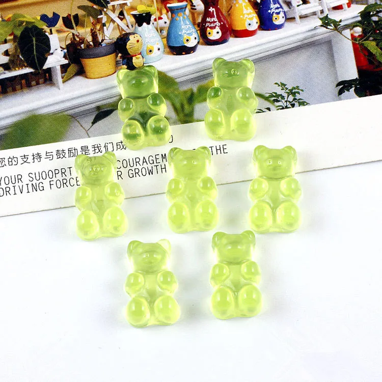 Green Bears 20-100 шт милые медведи плоское заднее плоское украшение из смолы цвет DIY ремесла поставки телефон нашивка в виде ракушки искусство материал детские игрушки аксессуары для волос - Цвет: Green Bears