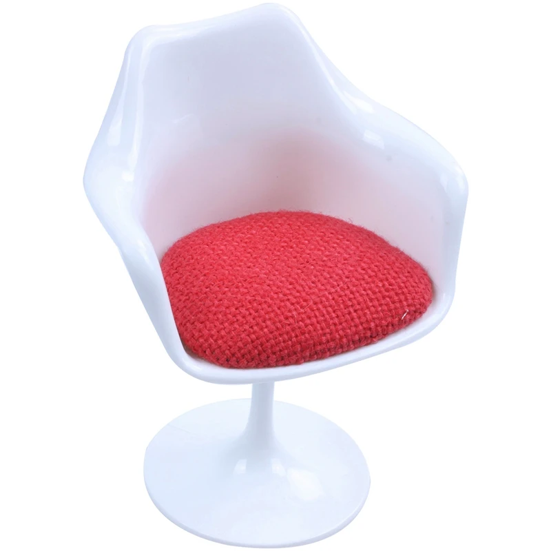 

1:6 Scale Plastic Tulip Armchair Swivel Chair for Dollhouse Miniature Decor White & Red