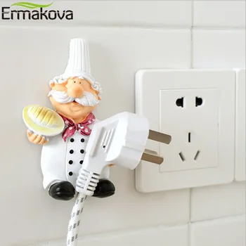 

ERMAKOVA Cute Resin Chef Plug Holder Adhesive Utility Wall Hooks Rack Hanger Sticky Cable Plug Holder Garage Storage Organizer