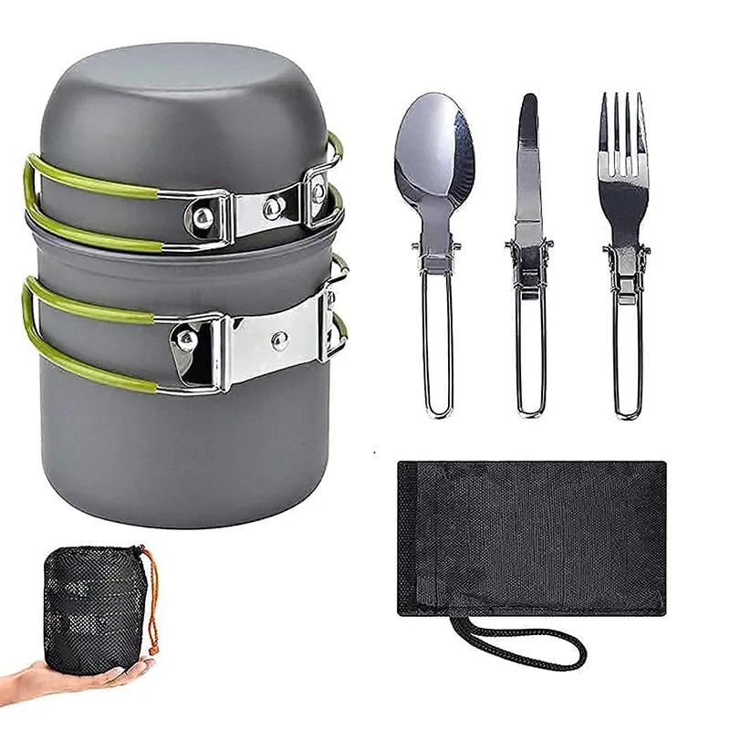Camping Cookware Set 5 Pcs Outdoor Mess Kit Lightweight & Compact Backpacking Cooking And Pans