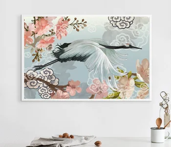 

Japanese Crane Flying Art Canvas Poster Home Wall Decor (No Frame)