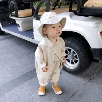 가방 없는 아기 점프수트, 여아 롬퍼, 데님 의류, 남아 및 여아, 일본 및 한국 버전, 봄 가을