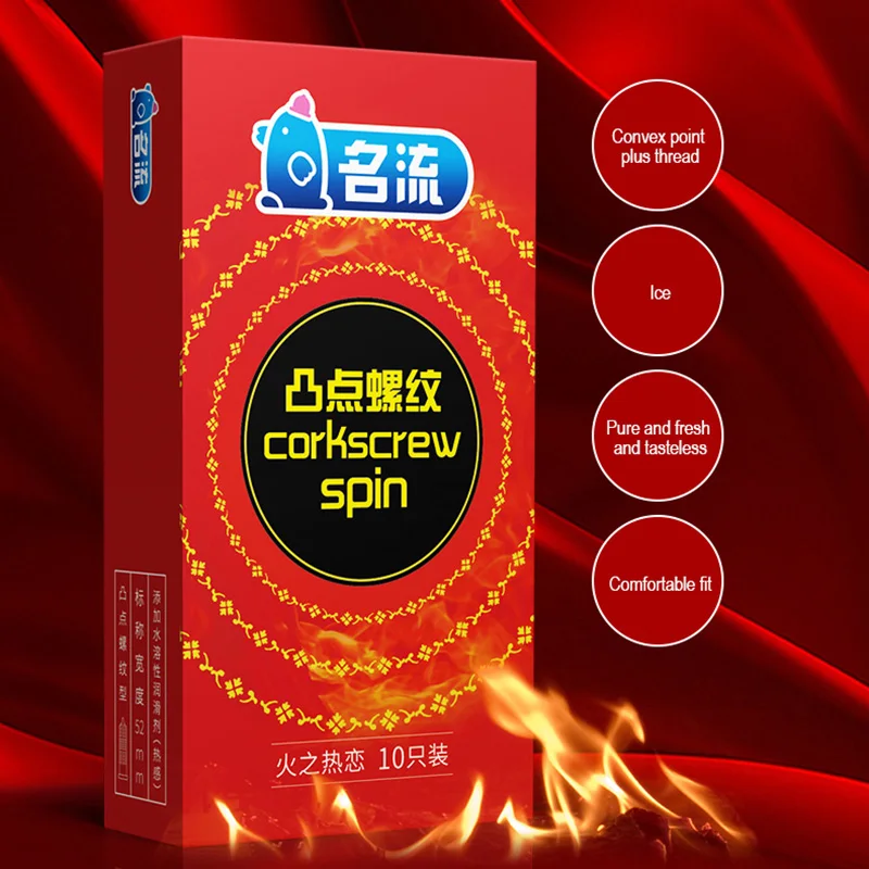 

10pcs Mingliu Fiery Stimulation Condoms G-point Condones Natural Latex Threaded Particles Penis Sleeve Safe Sex Tool