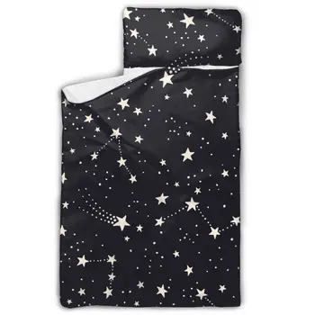 

Night Space Sky With Stars Nap Mat with blanket and Pillow for Toddler Baby Girls Portable Rolled Travel Blanket