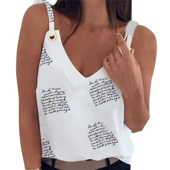 

Tank Tops Women's Print Tops Tee Shirt Female Casual Loose Sexy White Sleeveless Ladies Plus Size Sleeveless T-shirt V-neck