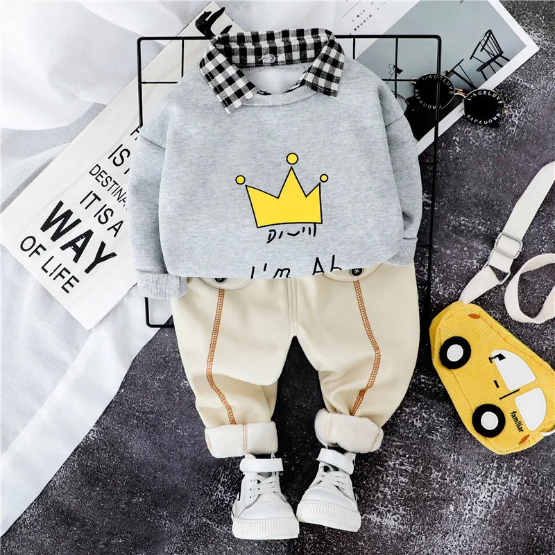 Mihkalev/осенне-зимний комплект одежды для маленьких мальчиков; детская одежда; комплект плотной одежды для мальчиков; топы+ брюки; детский спортивный костюм