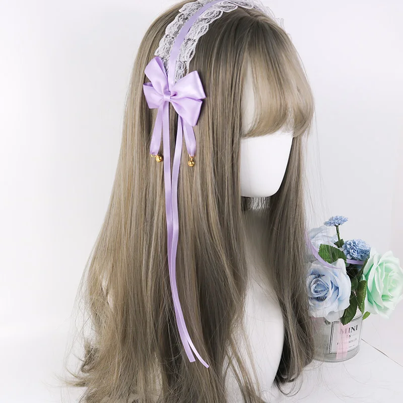 Light purple Мягкие японские игрушки волосы "Лолита" обруч белый кружева руководство KC волосы лента горничной головы украшения Аниме косплей милые аксессуары для волос - Color: Light purple