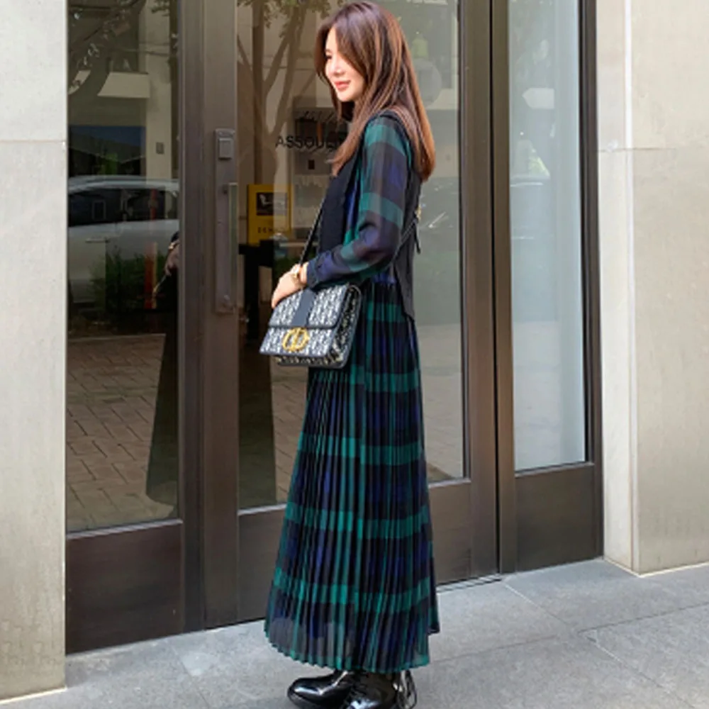 Wholesale qBFc5 Korean Style Plaid Women Long Dresses Spring Autumn 2019 Pleated High Waist Daily Date Dress Robe Femme Vestiods Maxi Dress Wholesale qBFc5 Korean Style Plaid Women Long Dresses Spring Autumn 2019 Pleated High Waist Daily Date Dress Robe Femme Vestiods Maxi Dress
