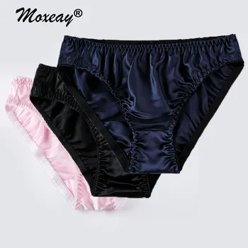 

Moxeay Plus Size Sexy Seamless Satin Underwear Women Breathable Panties Milk Silk Lingerie Thong Panties Ladies Hollow Briefs