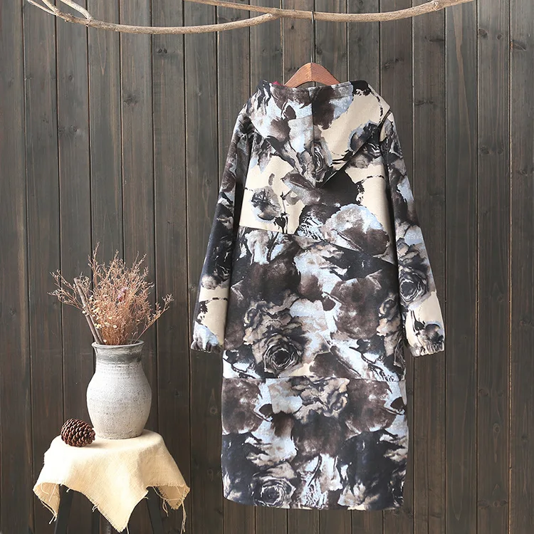 

[Cotton Linen Retro] 2017 Autumn New Style Trend Versatile Cotton Linen Mid-length Padded Hooded Coat