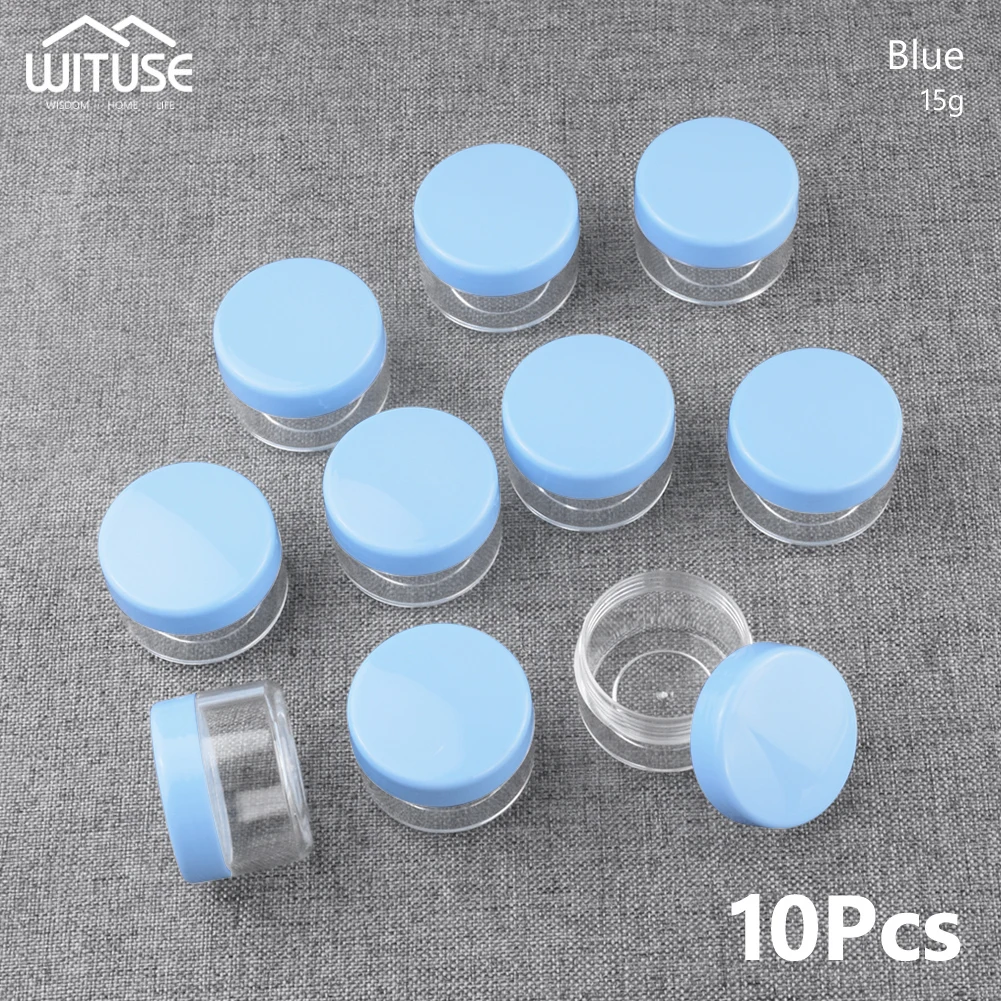 15g blue 10Pcs Mini Sample Cosmetic Container Eyeshadow Cream Lip Balm Makeup Jars Pot Portable Containers 10/15/20g DIY home Products - Цвет: 15g blue