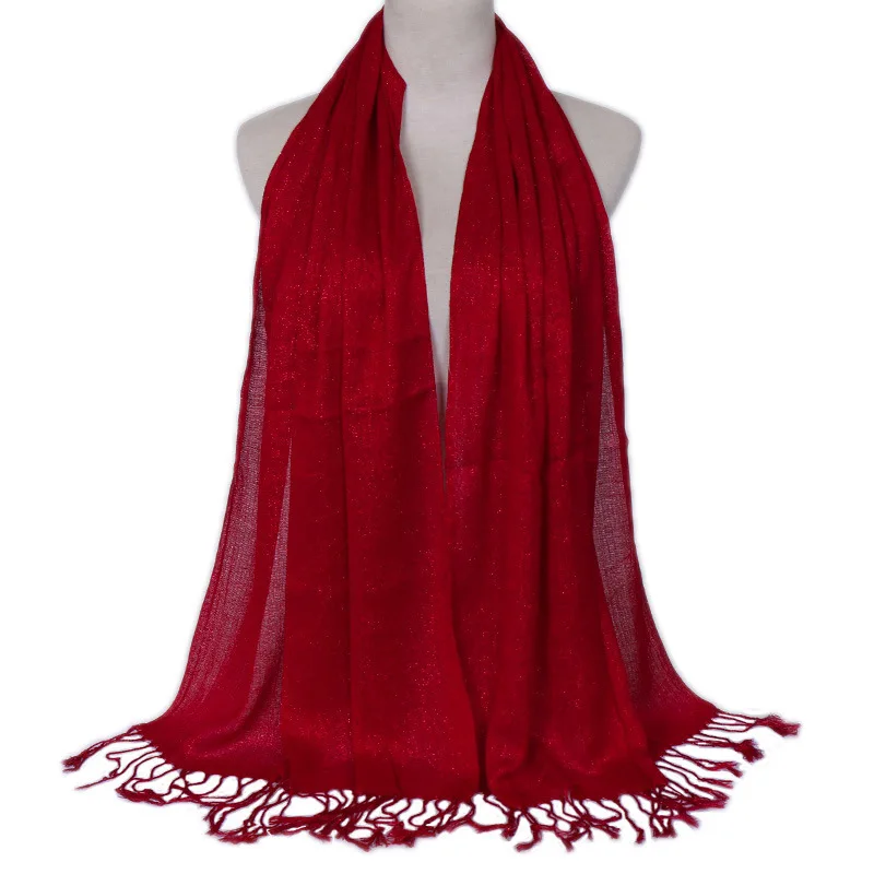 Зимний Длинный Простой хлопковый хиджаб шарф золотая нить Шаль женские кружевные цветочные шарфы-повязки - Цвет: Color4