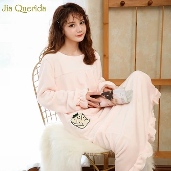 

Women's Winter Nightgown Warm Flannel Lingerie Long Gown Chic Pineapple Pocket Ruffle Cuff Skirt Hem Sweet Princess Night Gowns