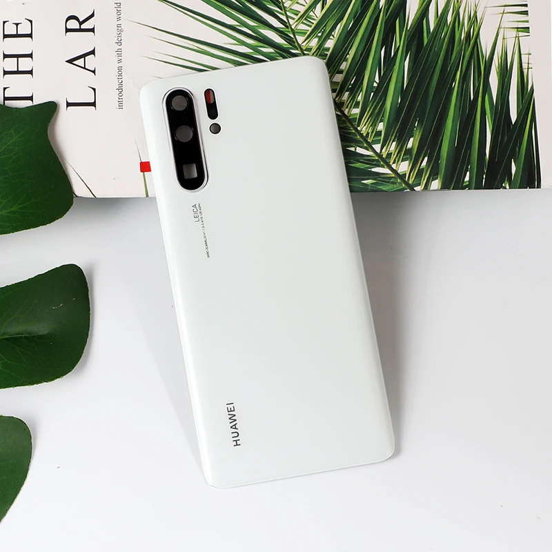 P30Pro корпус для huawei P30 Pro стеклянная задняя крышка батарейного отсека телефон запасные части чехол+ камера Стекло наклейка клей - Цвет: Белый