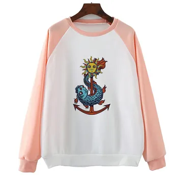 

Vintage Anchor Fish Sun Hipster Kawaii Print Punk Sweatshirts Casual O-Neck Women Hoody Funny Hoodies Coats