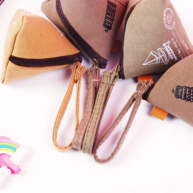 Zongzi Shaped Pocket Wallet Triangle Shape Canvas Coin Purse Cute Wallet Creative Retro Holding Bag Fashion Style Popular 1Pcs
