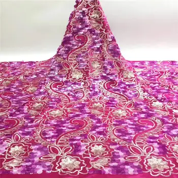 

2019 Latest 3d Multicolor Sequins Nigerian Lace Fabric Dubai Embroidered French Tulle Lace High Quality African Lace Fabric