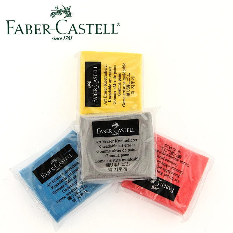 4 шт. Faber Castell 127120 синий/серый/красный/желтый ластик мягкая глина для моделирования