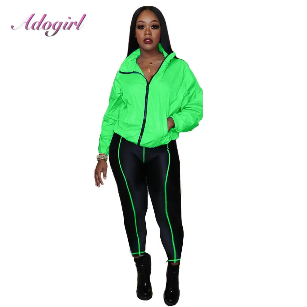 Comprar Conjunto de chándal deportivo para mujer, atuendo de manga larga fluorescente informal, chaqueta + pantalón lápiz, conjunto de dos piezas, conjunto de Fitness