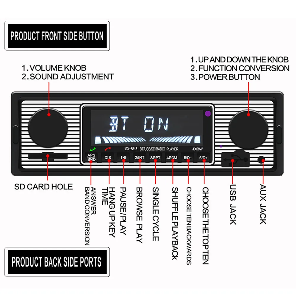 BUGVGUB Bluetooth автомобильный Радио стерео MP3-плеер беспроводной аудио адаптер USB2.0 AUX-IN FM U диск играть 1 Din с пультом дистанционного управления