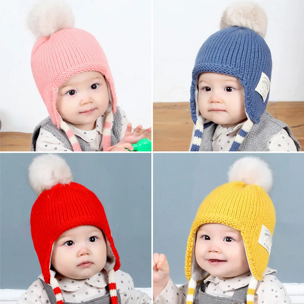 

Muqgew 2019 Winter Hat Baby Boys Girls Hat Crochet Knit Cap Keep Warm Earflap Beanie Hat Cap Cute Ball Hat Toddler Baby Jy6