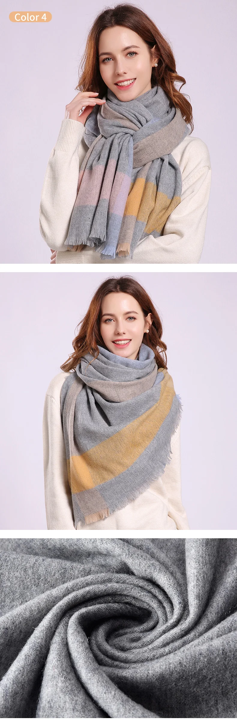 Winter Wool Scarf Women Plaid Shawls and Wraps for Ladies Pashmina Foulard Femme Warm Cashmere Echarpe Pure Wool Scarves