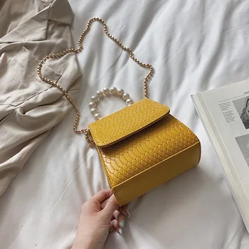 

2020 Pearl Handbags Women Designer Stone Pattern Crossbody Bags Chain PU Leather Shoulder Bag Sac A Main Femme Women Bag