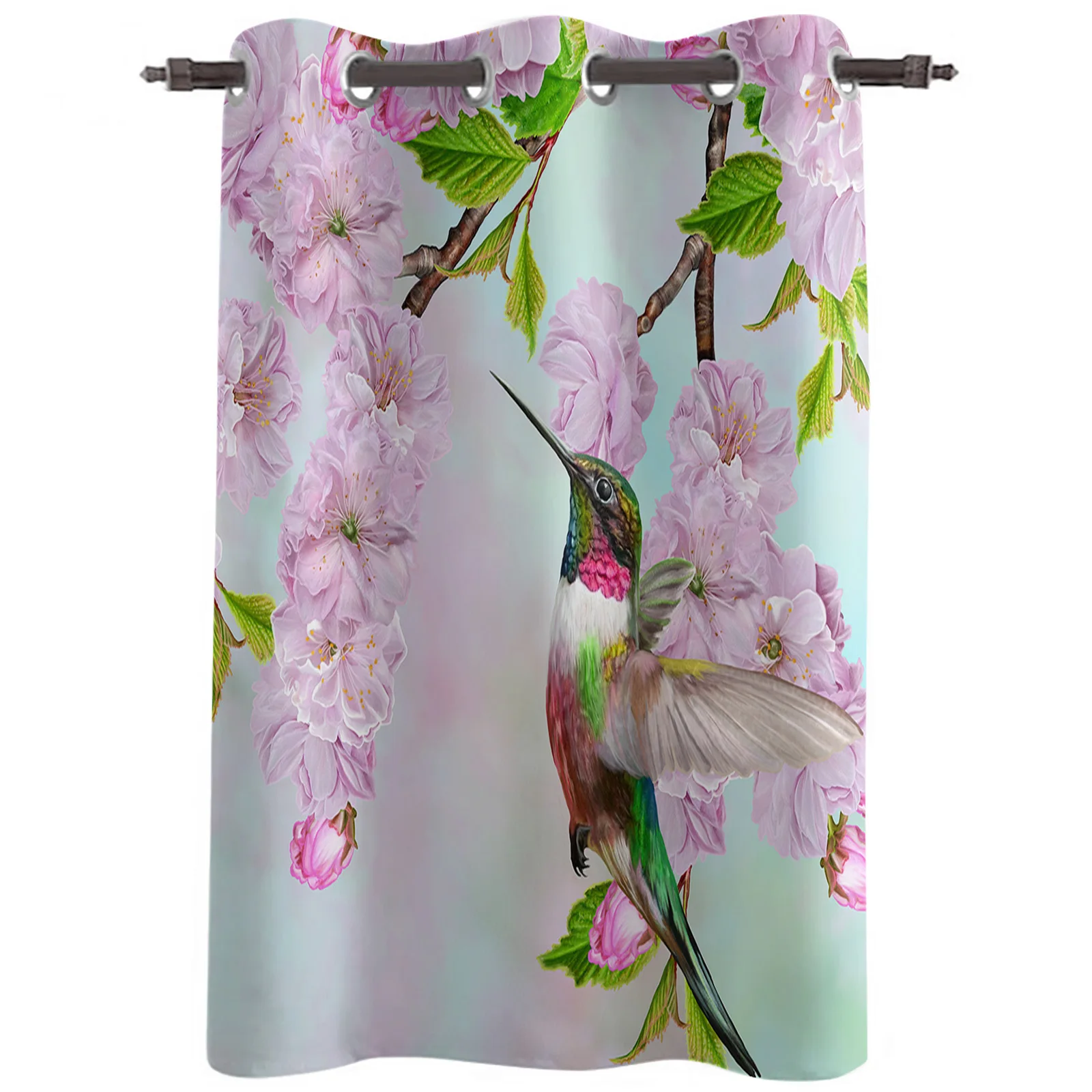 Hummingbird and Tropical Leaves Oil Painting Kitchen Curtains Window Drapes New 