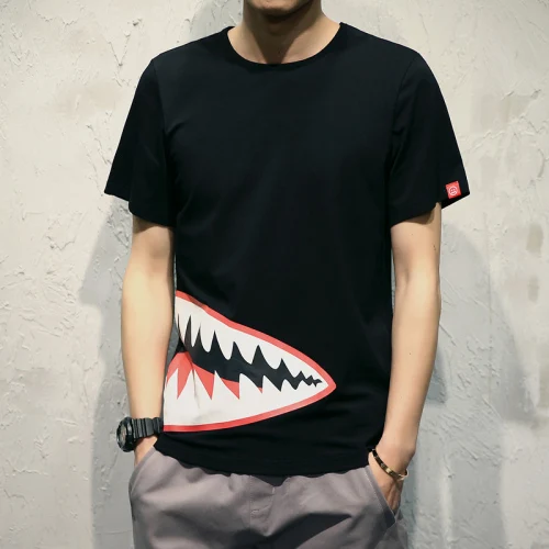 2020Summer Japanese Trend Large Size Original Men's Casual Sports Short-sleeved T-shirt Harajuku Shark Print T-shirts Streetwear