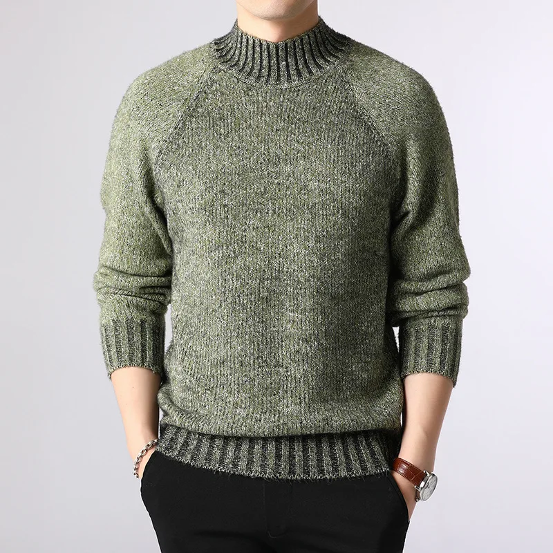 YUSHU, брендовый шерстяной свитер для мужчин, осенняя мода, длинный рукав, водолазка, вязаный пуловер, корейский стиль, толстые свитера, Pull Homme