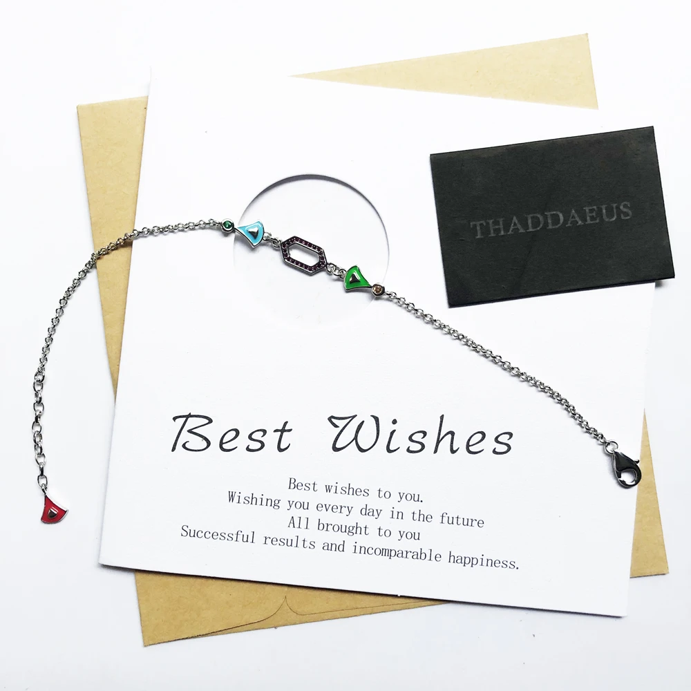 Colorful Asian Ornament Link Chain Gracefully Bracelet For Women 925 Sterling Silver Geometric Rigour Jewelry Feminine Gift
