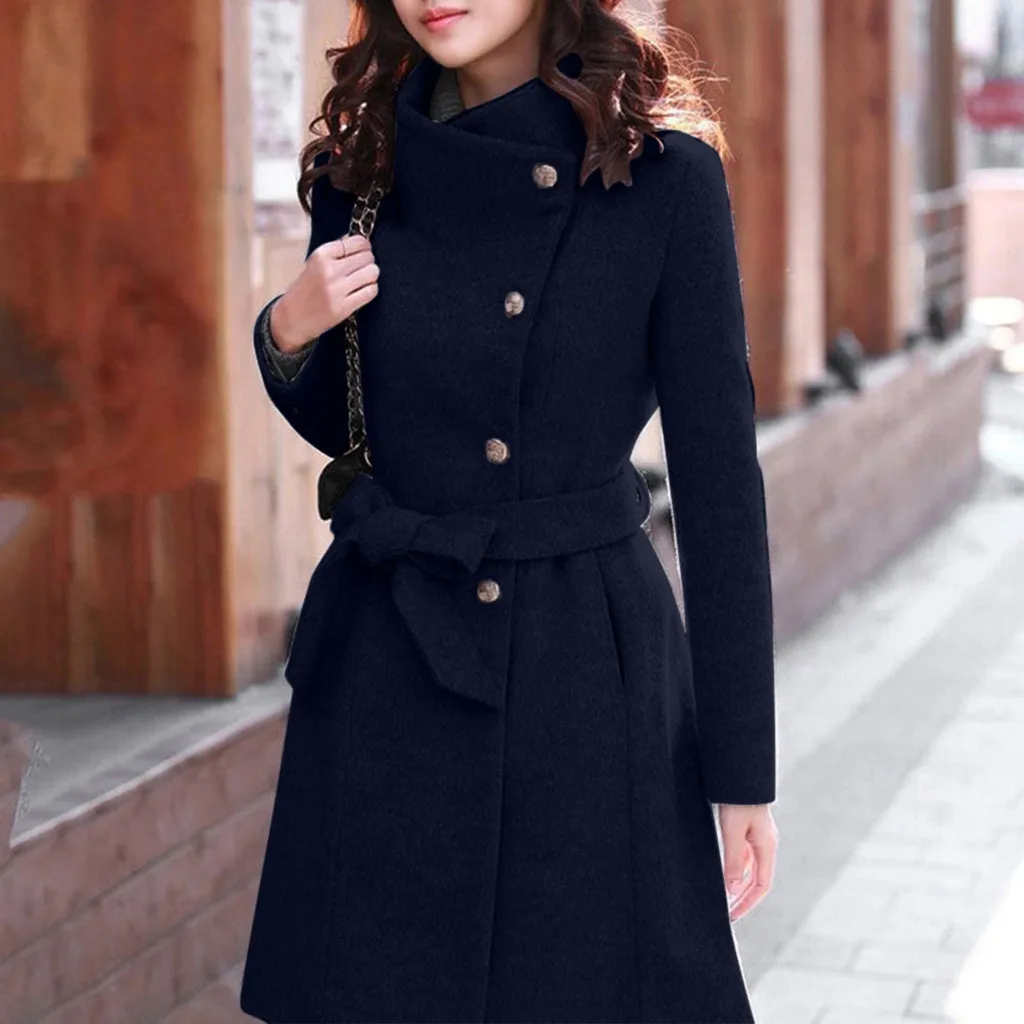Женская шерстяная куртка с лацканами, пальто с длинным рукавом, верхняя одежда, куртка на пуговицах с поясом, повседневное длинное пальто, элегантное пальто, топы на осень и зиму