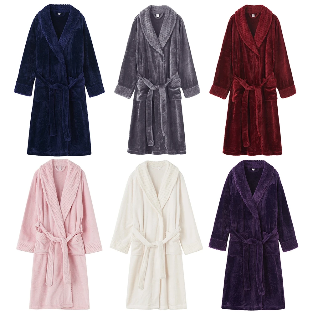 Couple Casual Bathrobe Winter Autumn  Flannel Long Robe Warm Thick Sleepwear Pajamas Bathrobe Nightgown Spa Dressing Gown