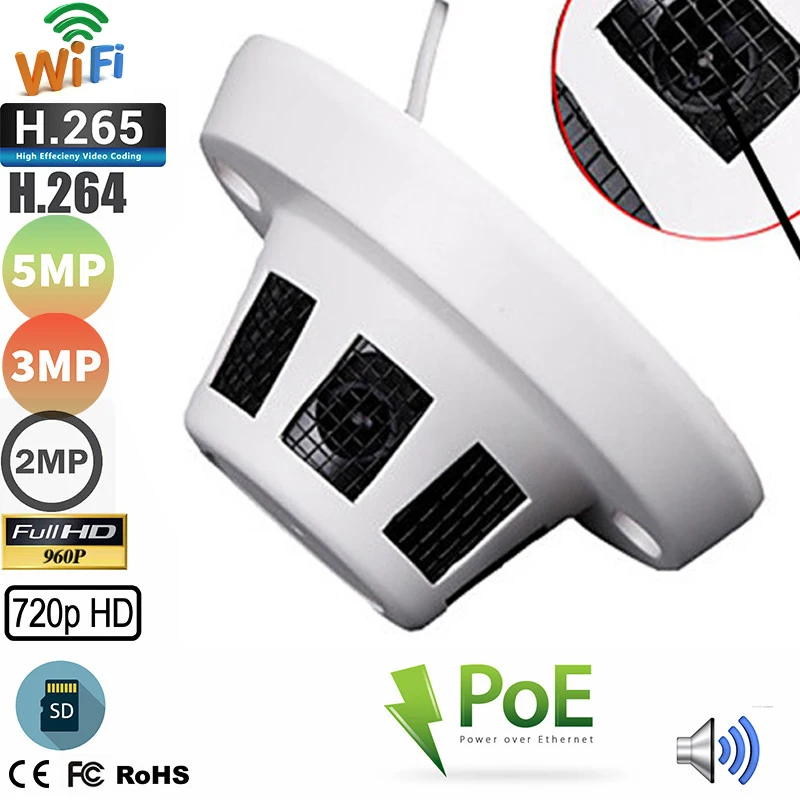 5MP 4MP 3MP 1080P POE Wifi Audio Mini Dome IP Camera ONVIF H.264 H265 CCTV P2P Android IOS Smoke Anti-theft in Families camhi