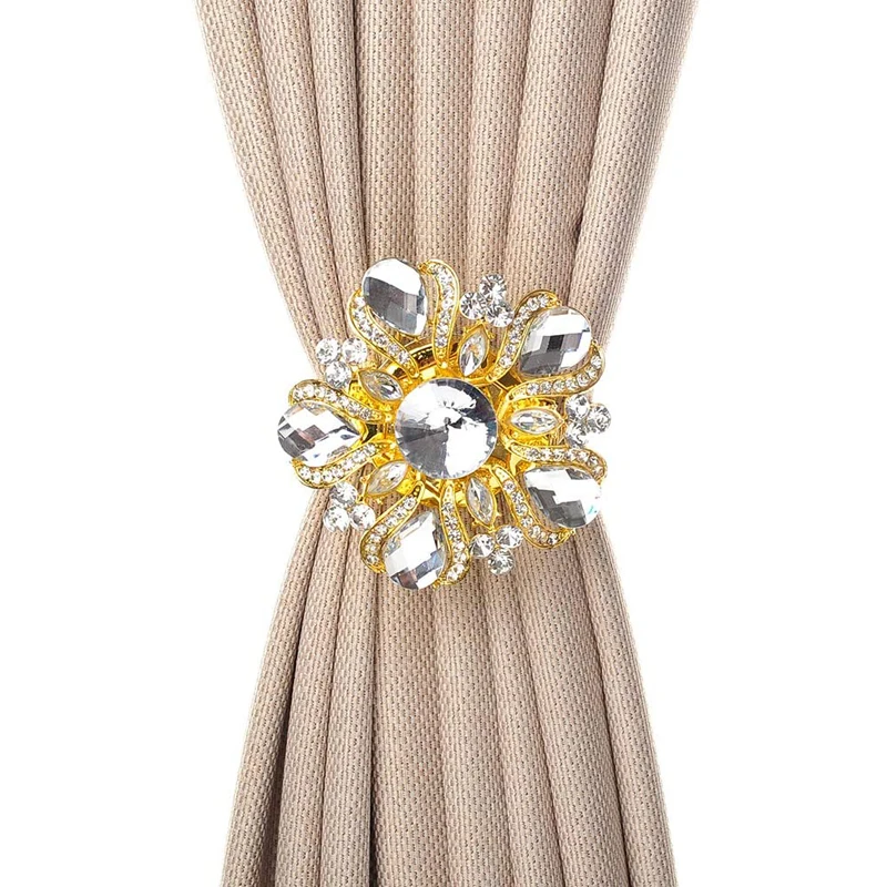 

1pc Luxury Big Crystal Magnetic Curtain Tieback Flower Gemstone Curtain Clips Buckle Diamond Curtain Tie Back with Stretchy Rope
