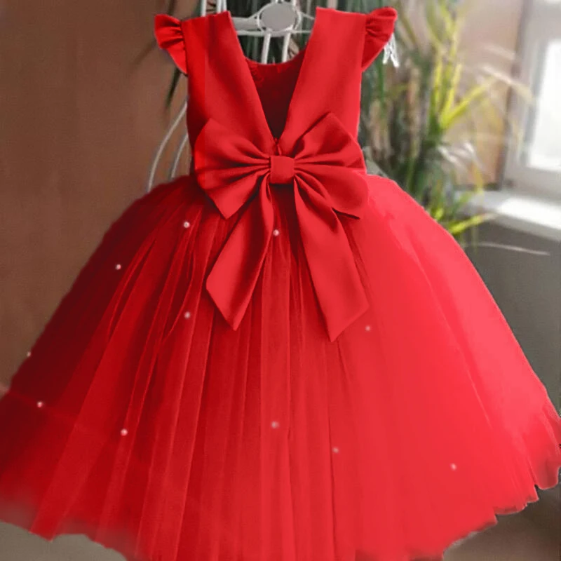 Vestido roja para fiesta de para niñas, vestido Formal de dama de