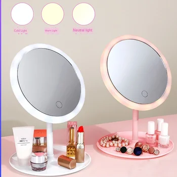 

Smart induction dresser desktop with lighted makeup mirror foldable desktop led light beauty mirror dormitory smart small mirror