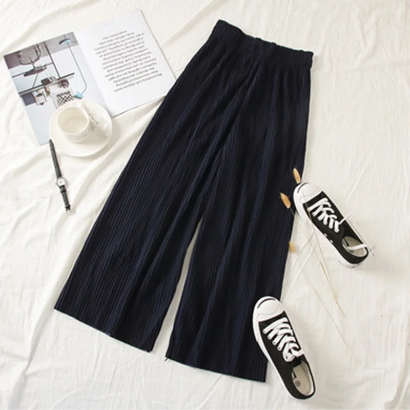 Style 07 Летние однотонные плиссированные широкие брюки корейские прямые укороченные брюки женские брюки для отдыха разные цвета на выбор - Цвет: Style 07