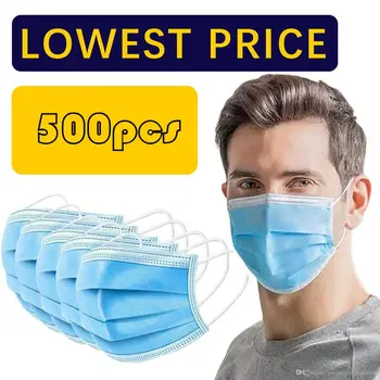 شراء500 قطعة قناع للوجه يستخدم مرة واحدة 3 طبقة الأذن حلقة أقنعة الفم غطاء 3 رقائق غير المنسوجة الكبار الوجه الفم قناع لينة تنفس بالجملة